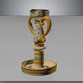 Ceramic Candle Holder With Two Handles Blue Dots And Colorful Base Stripes