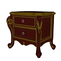 Vintage Dark Brown Console Side Cabinet With Carved Detailing Gold Accent Trim And Ornate Legs