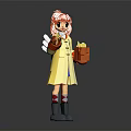 Pink Haired Character With Yellow Coat Red Gloves And White Winged Creature Holding Brown Box