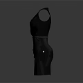 Elegant Black Sleeveless Dress with V Neck Waist Belt and Side Slit