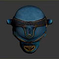 Ornate Blue Monkey Mask With Vibrant Orange Details And Shiny Gold Accents
