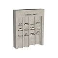 Elegant Modern Display Shelves in Cosmetic Shop with Cosmetic Bottles and Towels