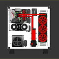 Open Frame Gaming PC Case With Red Cooling Fans And Liquid Cooling System 3d model