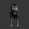 3D Render Of Gray And White Spotted Wolf With Open Mouth Standing On Dark Background