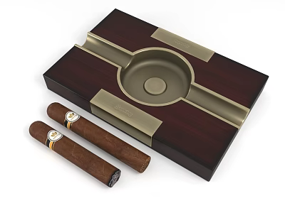 Elegant Wooden Ashtray With Metal Accents And Two Cigars For Home Use 3d model