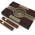 Elegant Wooden Ashtray With Metal Accents And Two Cigars For Home Use