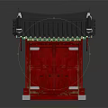 Traditional Chinese Gate Structure With Red Doors Grey Tile Roof And White Base