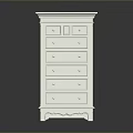 White Chest of Drawers with Classical Design and Carved Base Features Multiple Drawers