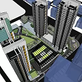 Aerial View Of Modern Urban Architecture With High Rise Buildings And Green Space