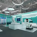 Modern Interactive Tech Exhibition Booth With Robot Display Screen Green Walls And LED Lighting 3d model