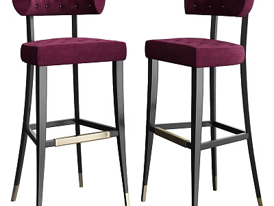 Modern Purple Upholstered Bar Stools With Black Metal Legs And Tufted Backrest 3d model