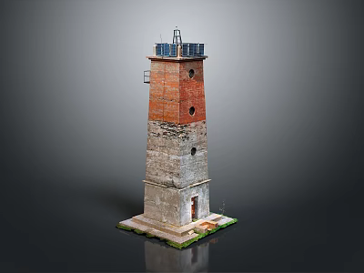 Scenic Lighthouse With Stone And Brick Structure Solar Panels On Top Base Platform And Door 3d model