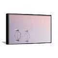 Two Flamingos Animal Painting With Water Reflections And Soft Pink Background