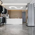 Modern Clothing Store Open Layout With Metal Racks Hanging Clothes And Floor to Ceiling Windows