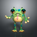 Cute Green Frog Character Featuring Large Eyes Sticking Out Tongue Blue Spots And Yellow Toes