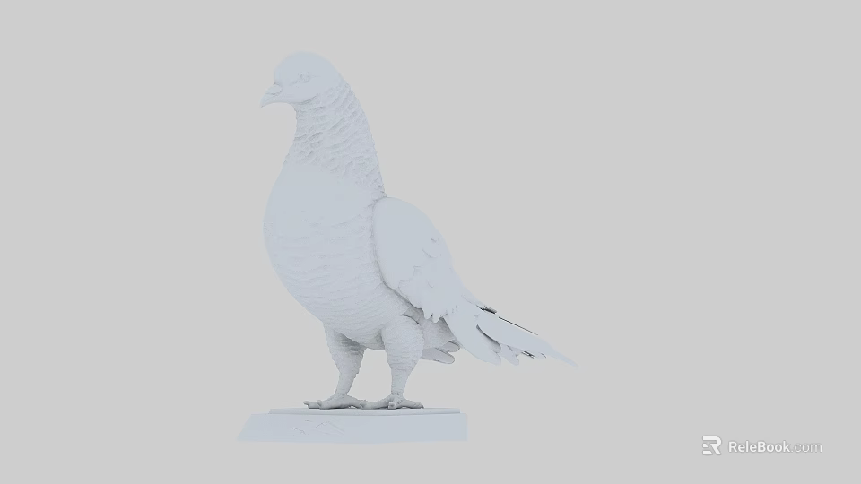 White Pigeon Sculpture Standing On White Base With Intricate Feather Details 3d model 