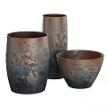 Ceramic Vessels With Textured Brown Blue Patterns And Unique Design For Home Decor 3d model