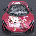 Pink Sports Car With Vibrant Anime Character Art On Exterior