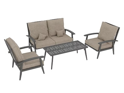 Outdoor Sofa Set With Beige Cushions Black Metal Frame And Coffee Table 3d model