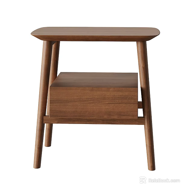 Minimalist Walnut Wooden Nightstand Featuring Single Drawer And Simple Design 3d model 