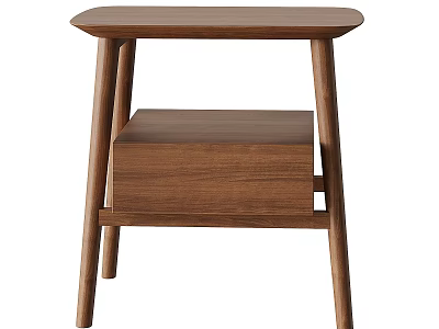 Minimalist Walnut Wooden Nightstand Featuring Single Drawer And Simple Design 3d model
