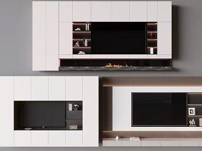 Modern TV Wall Design With White Cabinets Built In Television And Storage Shelves 3d model