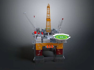Industrial Offshore Drilling Platform Equipment With Crane And Drilling Tower Structure 3d model