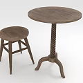 Wooden Round Table And Stool With Twisted Leg Design And Simple Style For Home Living