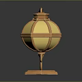 Vintage Copper Lantern Furniture With Yellow Glass Shade Red Decorative Band And Pedestal Base