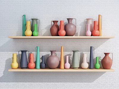 Nordic Pottery Pottery Pot Ornaments Combination 3d model