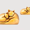 Decorative Wooden Cat Figurine Set with Curled Up Mother and Kitten Design for Home Decoration