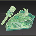 Green Frog in a Dessert Slice with Lily Pads Aquatic Plants and Fork with Bow