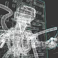 Mechanical Creature With Purple Tentacles Red Eye Screen Sharp Teeth And Brick Wall Background