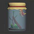 Transparent Glass Jar With Yellow Lid Red Edge Wooden Branch Green Leaves And Sand Decoration