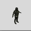 Military Protective Character in Camouflage Uniform With Helmet Gas Mask and Green Body Armor