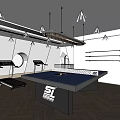 Modern Recreation Room Interior Design With Table Tennis Table And Treadmills