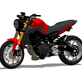 Red Sporty Motorcycle With Modern Design Black Seat Golden Fork Round Headlight And Alloy Wheels