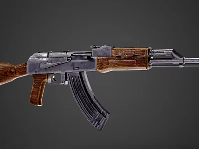 Classic AK Style Assault Rifle Featuring Wooden Stock Metal Magazine And Barrel 3d model