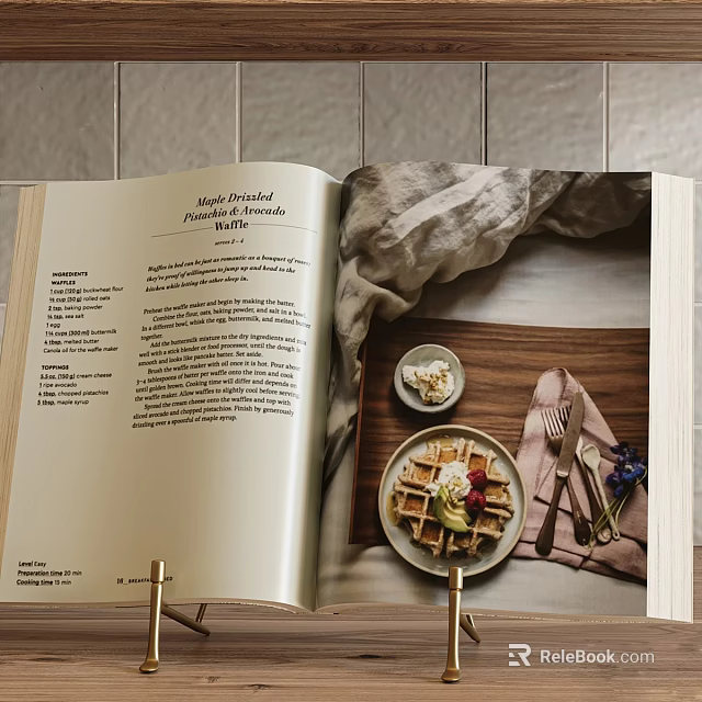 Open Cookbook Displaying Recipe With Delicious Waffles Utensils And Linen Cloth 3d model 