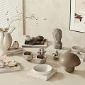 Ornamental Decor Set Featuring Vase Stone Sculptures Bowls Books Mushroom Decor And Crystal Accent