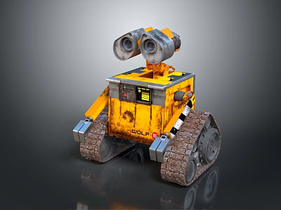 Classic WALL·E Robot Character With Yellow Body Tracked Wheels And Binocular Eyes 3d model