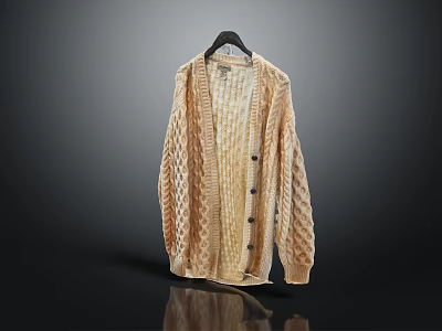 Light Brown Textured Knit Cardigan with Button Front and Classic Design 3d model