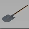 Rustic Shovel With Wooden Handle And Blue Blade Isolated On Dark Background