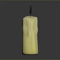 Burning Candle With Melted Wax And Flaming Wick On Dark Background