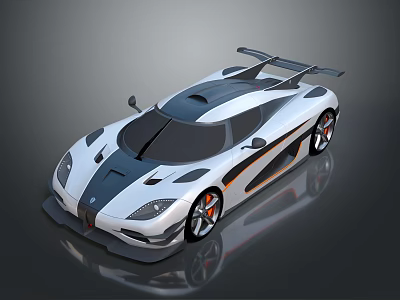 White Sports Car with Black Accents Orange Stripes Rear Spoiler and Aerodynamic Sleek Design 3d model