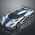 White Sports Car with Black Accents Orange Stripes Rear Spoiler and Aerodynamic Sleek Design