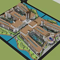 Spacious Office Building Complex With Central Courtyard Water Features And Green Spaces