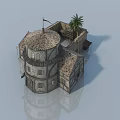 Ancient Building Architectural Design Featuring Multiple Swing Doors Dome And Palm Tree 3d model