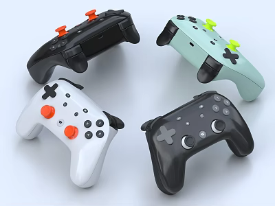 Multiple Colored Wireless Game Controllers with Buttons for Mobile Digital Gaming Accessories 3d model