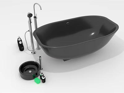 Black Modern Bathtub With Faucet Shower Head And Bath Accessories 3d model